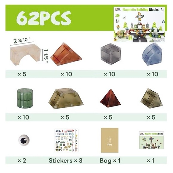 iPlay, iLearn Kids Magnetic Blocks, 62 PCS Magnet Stacking Block Building. NEW - Picture 6 of 11